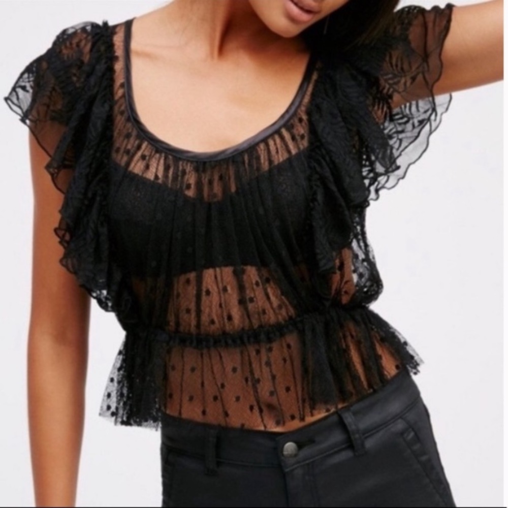 Free People Sweet Surprise Ruffled Tulle Top